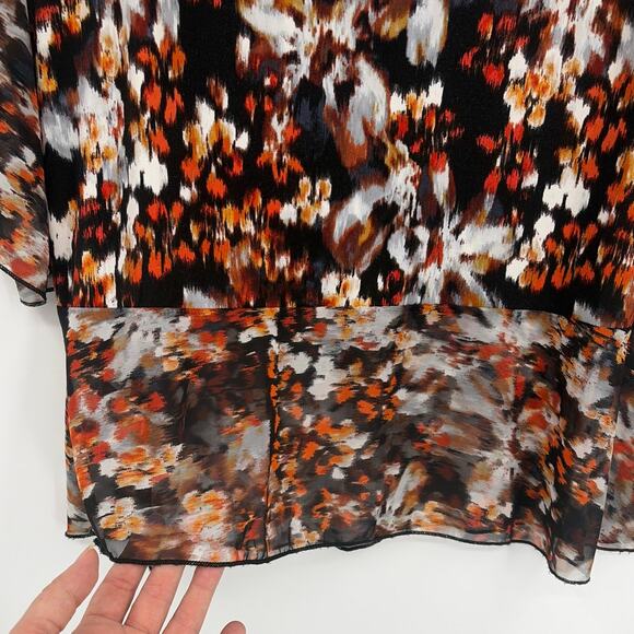 Roz & Ali Chiffon Peplum Womens Top Sz 1X Boho Sheer Bell Sleeve Fall Lagenlook - Picture 4 of 10